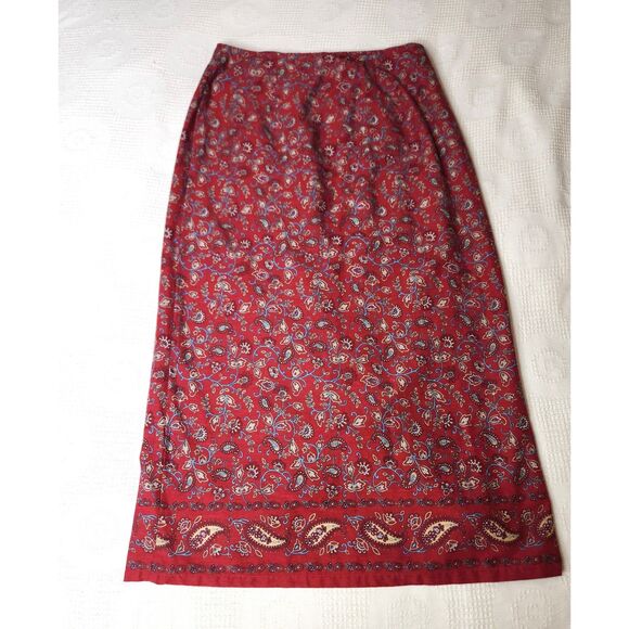 Erika & Co Red Paisley Floral Maxi Skirt Sze 12 Boho Vintage Rayon Cotton Blend - Picture 7 of 8